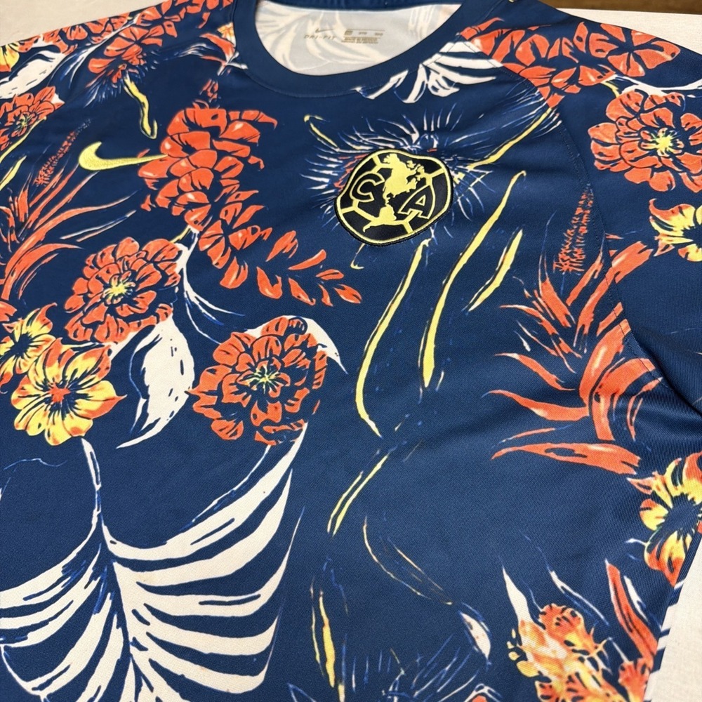 Nike Club America Pre-Match Soccer Jersey Mens 3XL Floral Dri-FIT Navy Blue